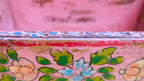 Pink Indian Wooden Brick Mould – Hand-Painted Floral Decorative Storage
