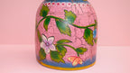 Hand-Painted Pink Indian Wooden Pot – Boho Folk Art Vase