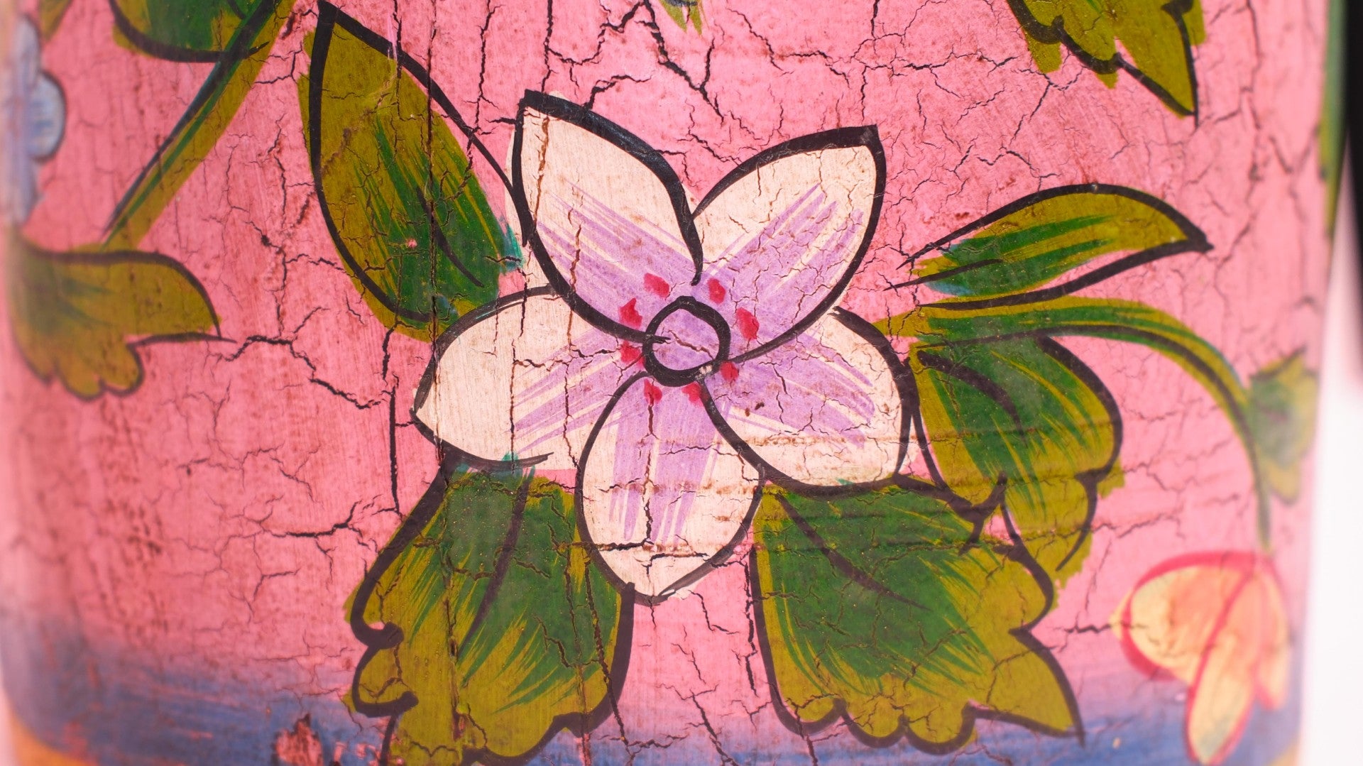 Hand-Painted Pink Indian Wooden Pot – Boho Folk Art Vase