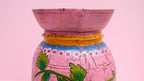 Hand-Painted Pink Indian Wooden Pot – Boho Folk Art Vase