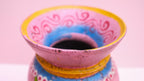 Hand-Painted Pink Indian Wooden Pot – Boho Folk Art Vase