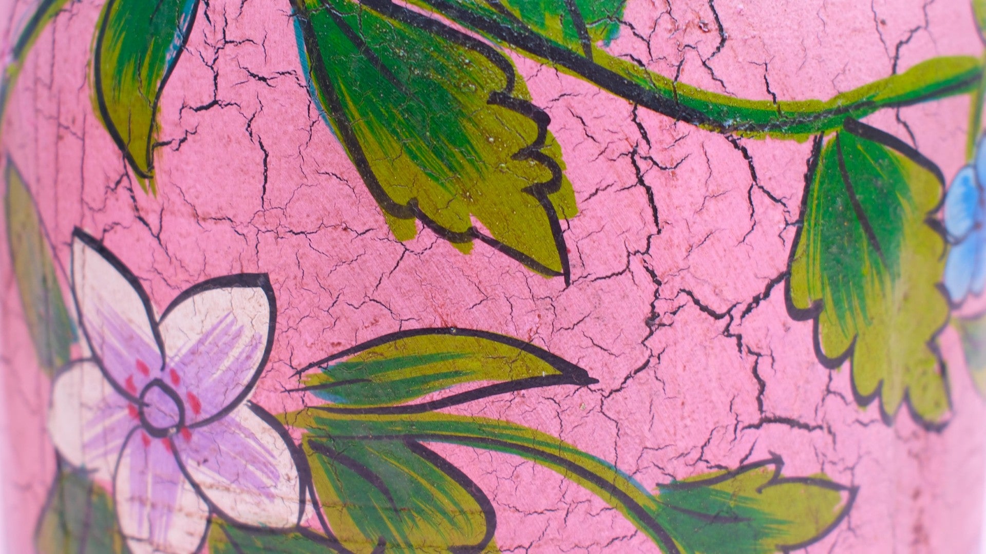 Hand-Painted Pink Indian Wooden Pot – Boho Folk Art Vase