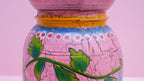 Hand-Painted Pink Indian Wooden Pot – Boho Folk Art Vase