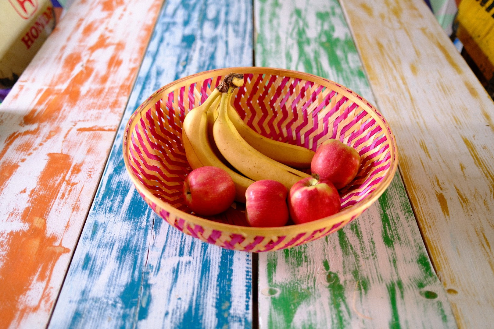 Pink bamboo colourful fruit bowl 