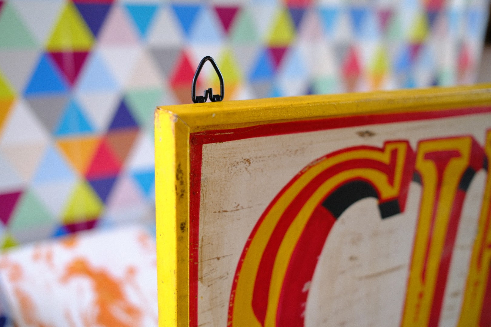 Vintage style circus sign hanging detail 