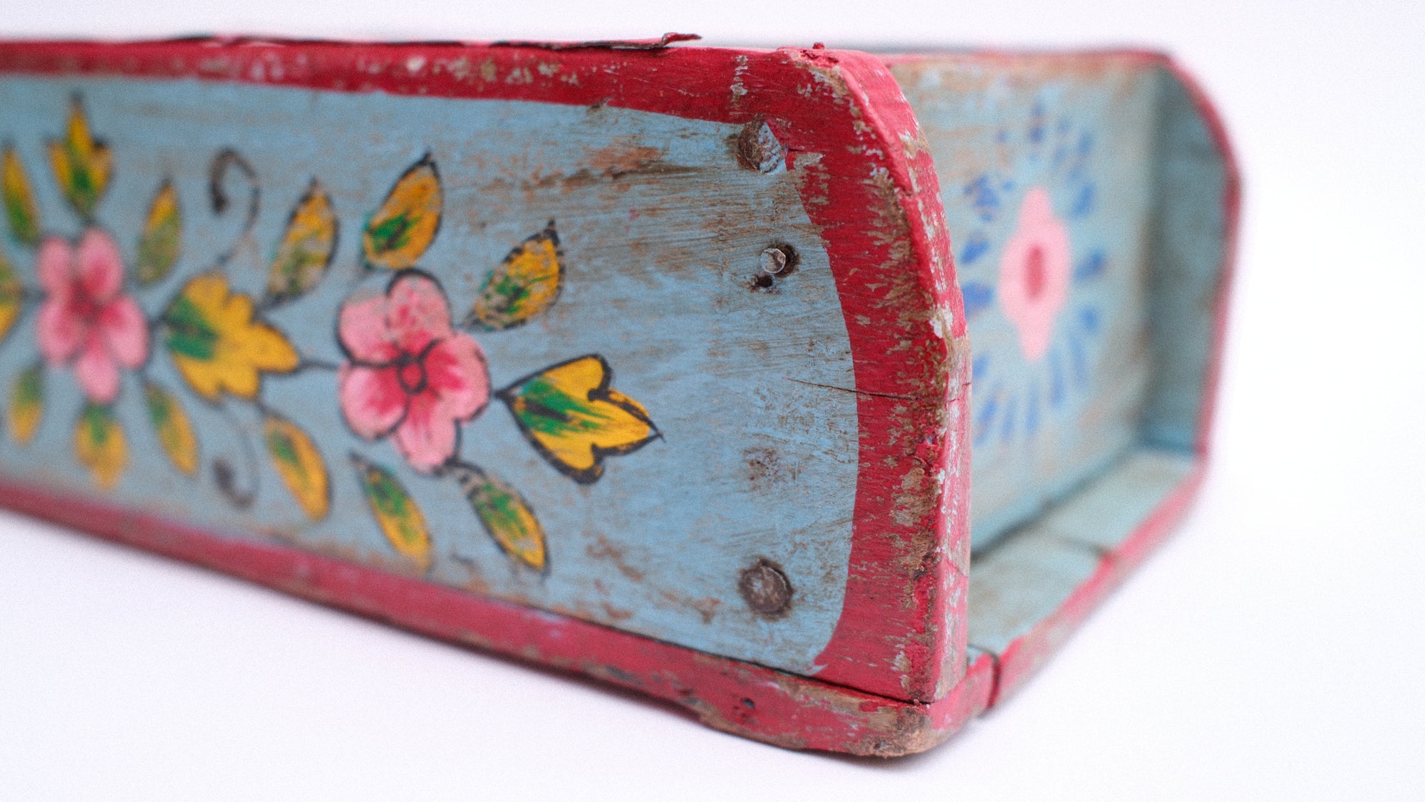 Indian Wooden Brick Mould with Floral Design – Decorative Storage