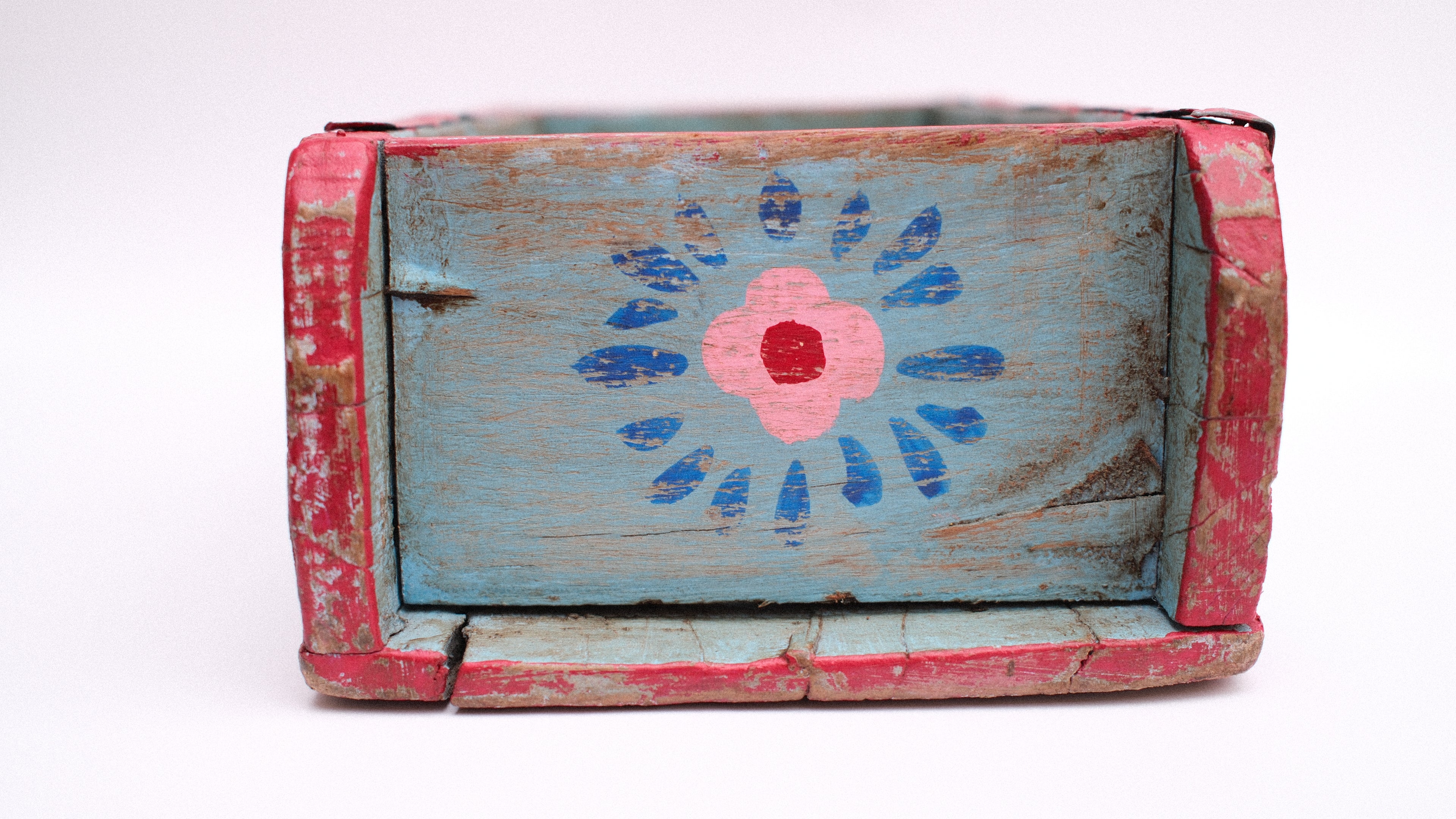 Blue Indian Wooden Brick Mould with Floral Design – Decorative Storage