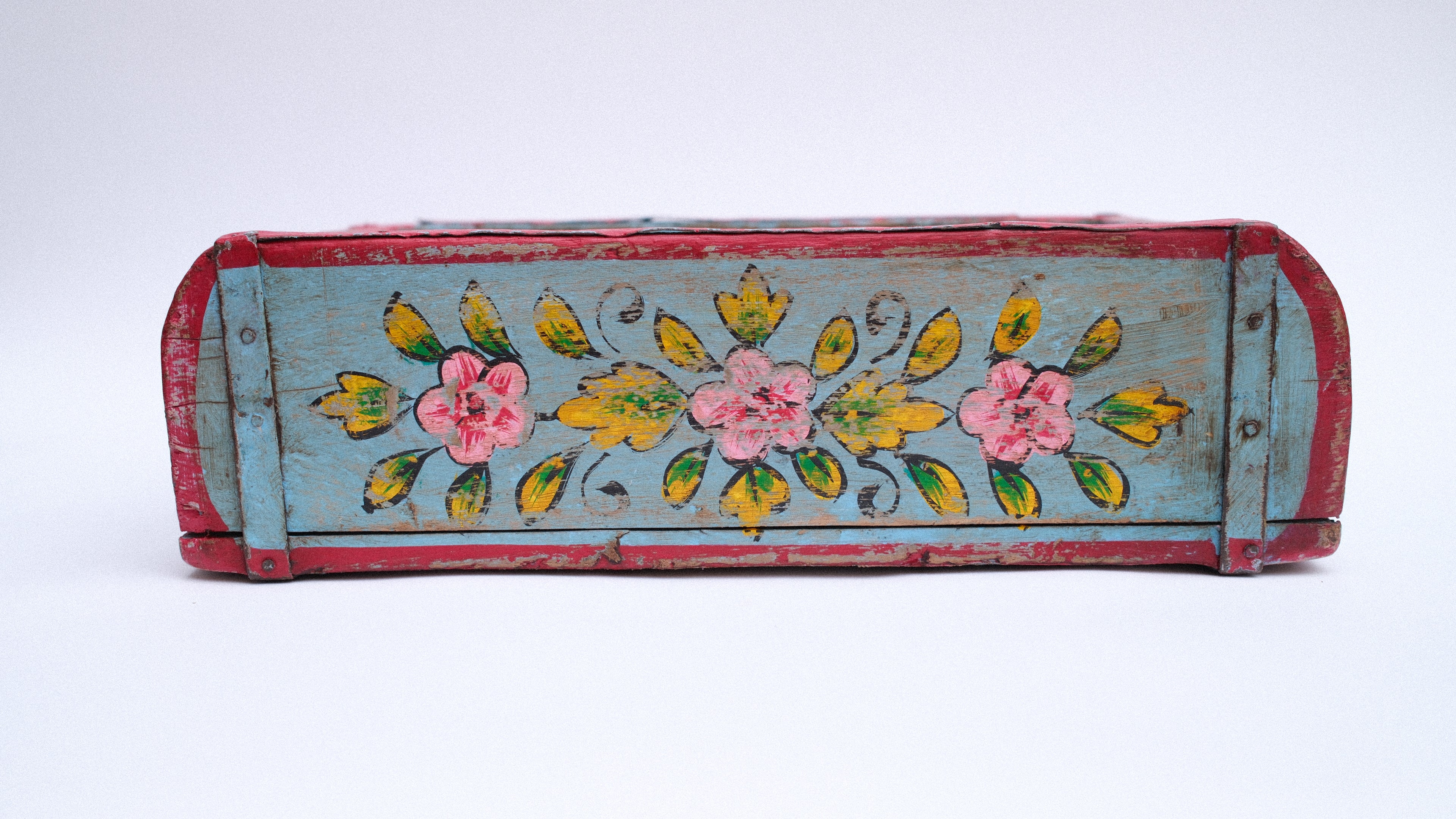 Blue Indian Wooden Brick Mould with Floral Design – Decorative Storage