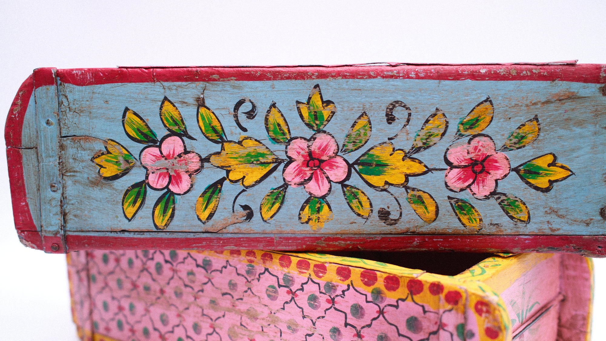 Indian Wooden Brick Mould with Floral Design – Decorative Storage