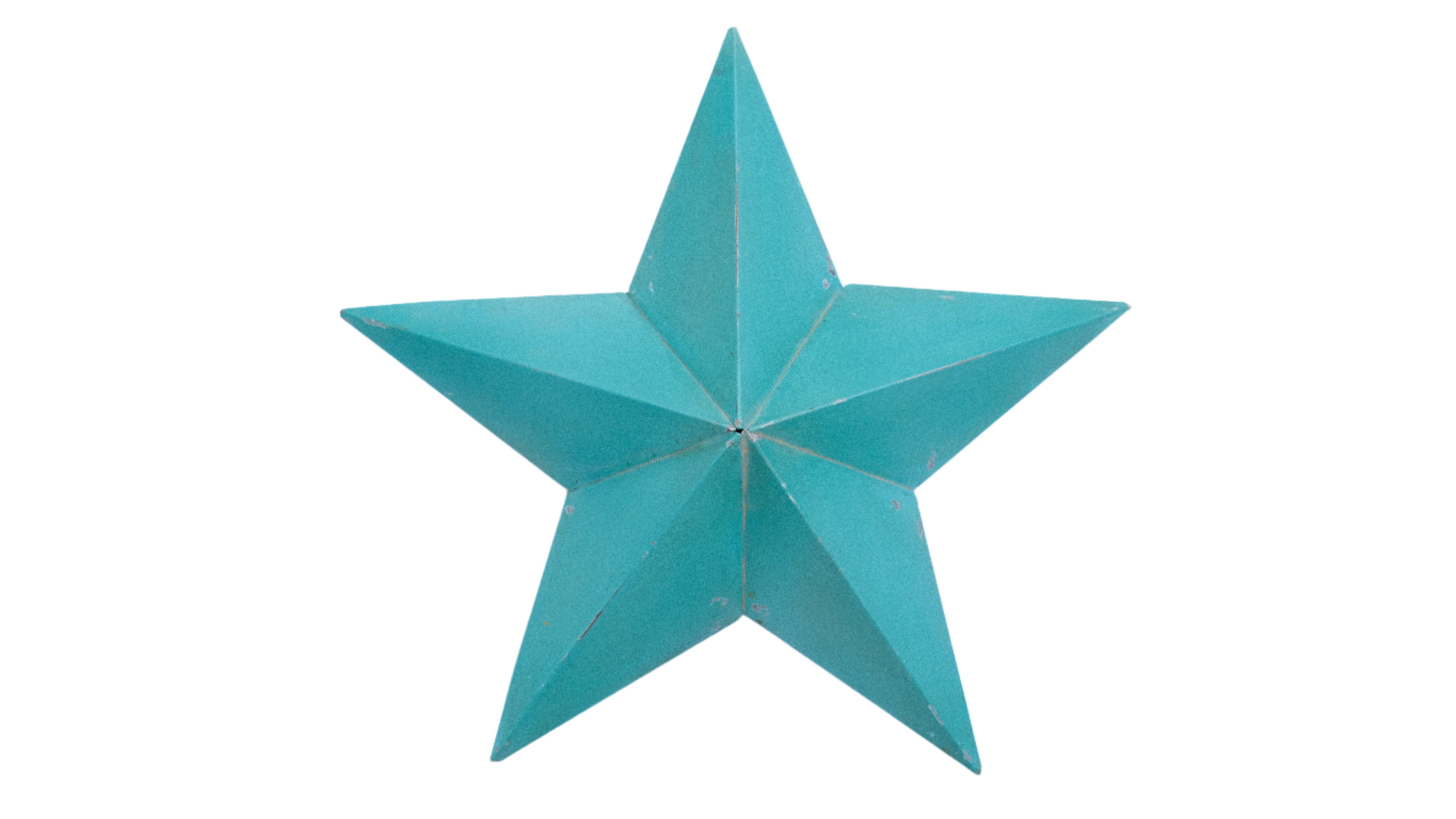 Turquoise star-shaped decorative item on a white background
