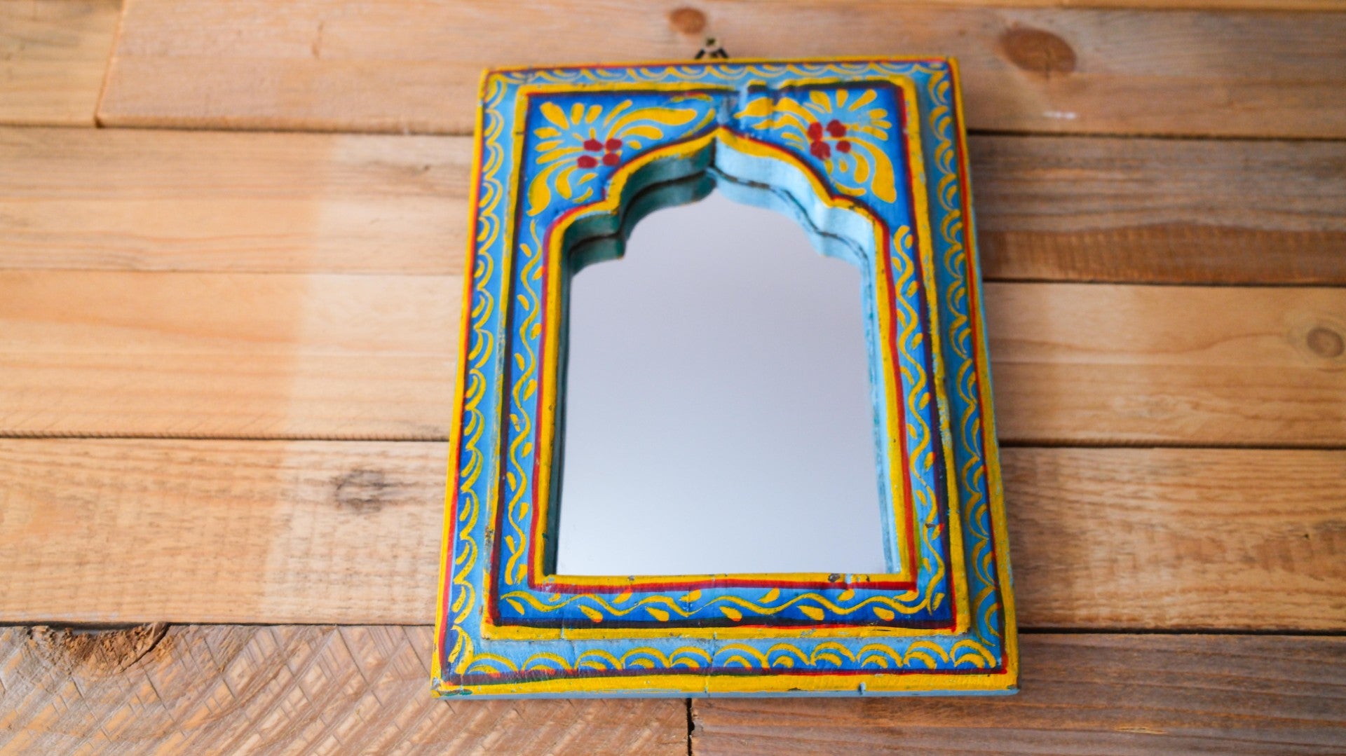 Small Hand-Painted Blue Indian Mirror – Boho Wall Art