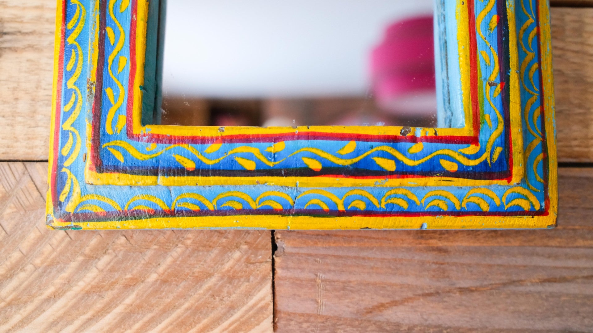 Small Hand-Painted Blue Indian Mirror – Boho Wall Art