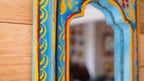 Small Hand-Painted Blue Indian Mirror – Boho Wall Art