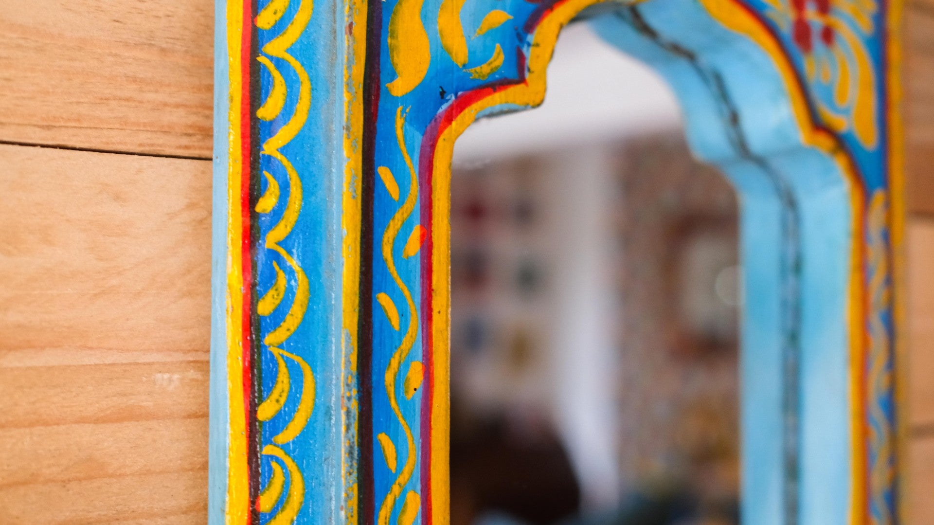 Small Hand-Painted Blue Indian Mirror – Boho Wall Art