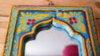 Small Hand-Painted Blue Indian Mirror – Boho Wall Art