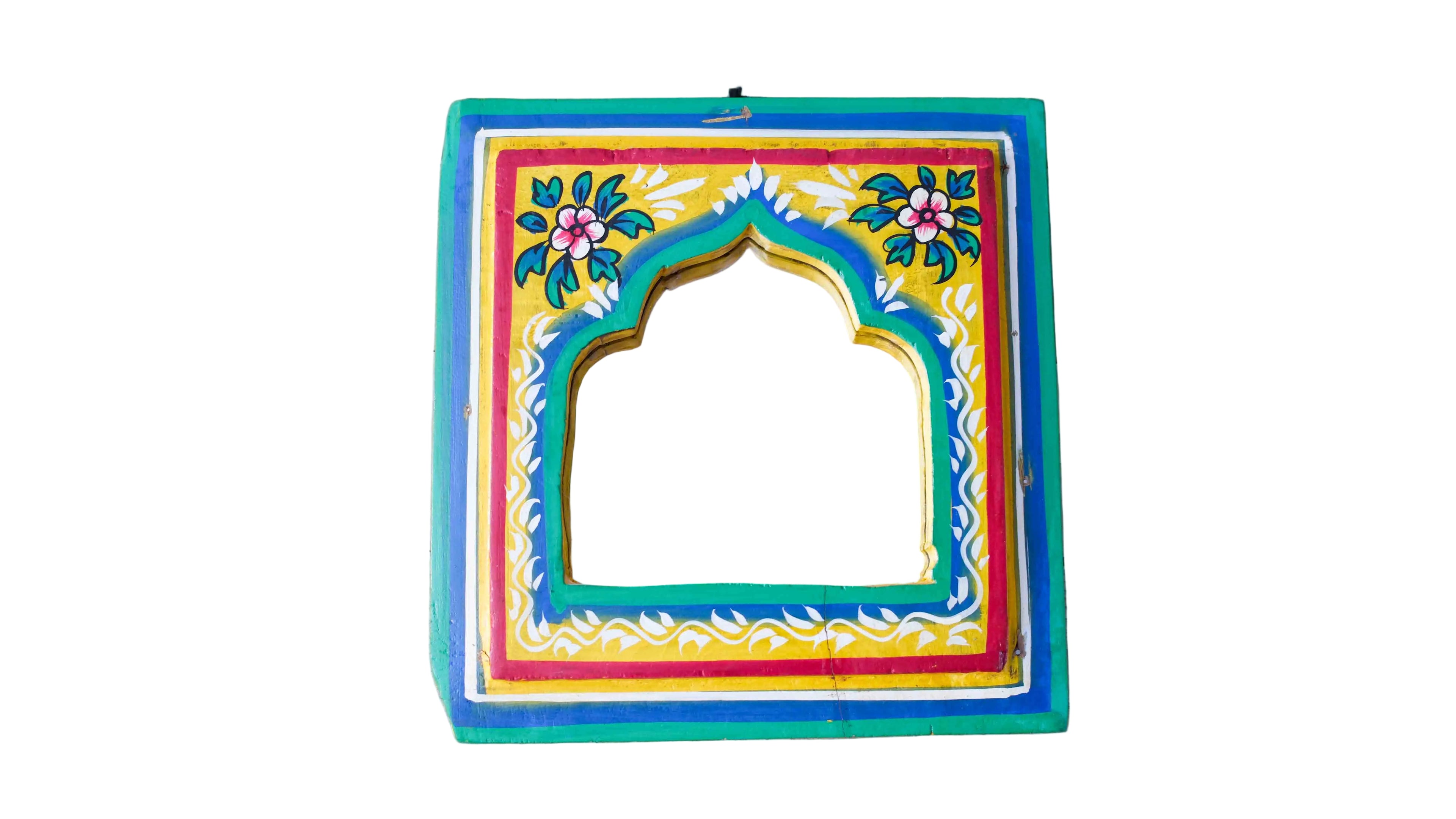Hand-Painted Indian Arch Mirror – Colourful Boho Wooden Wall Mirror