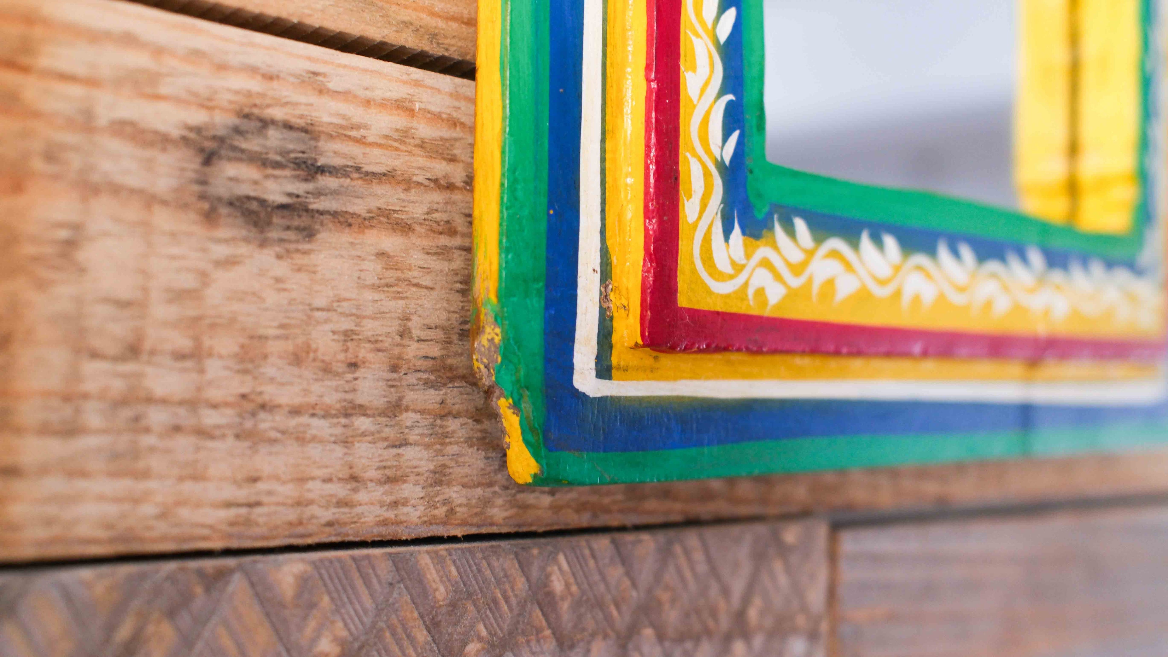 Hand-Painted Indian Arch Mirror – Colourful Boho Wooden Wall Mirror