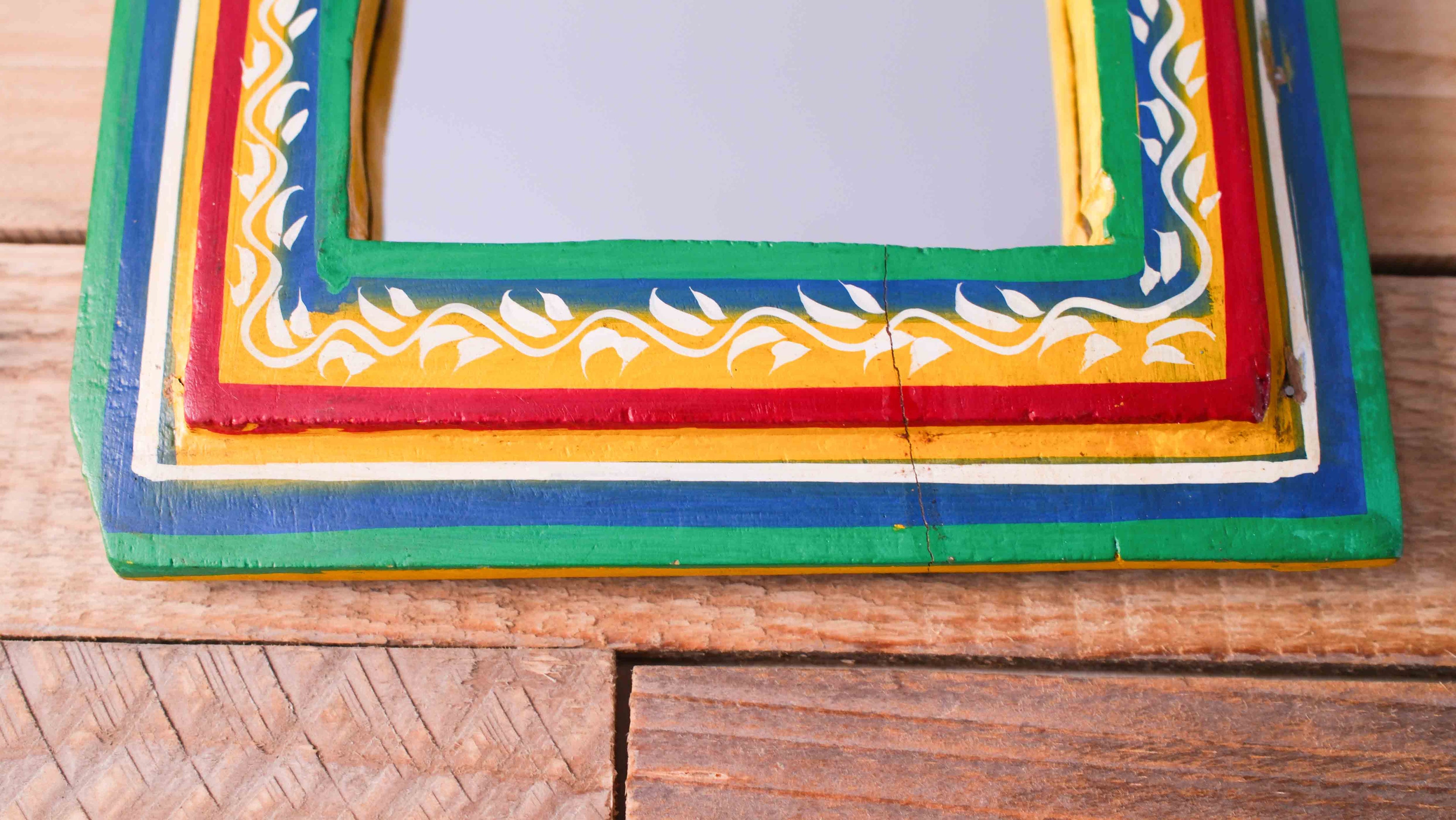 Hand-Painted Indian Arch Mirror – Colourful Boho Wooden Wall Mirror