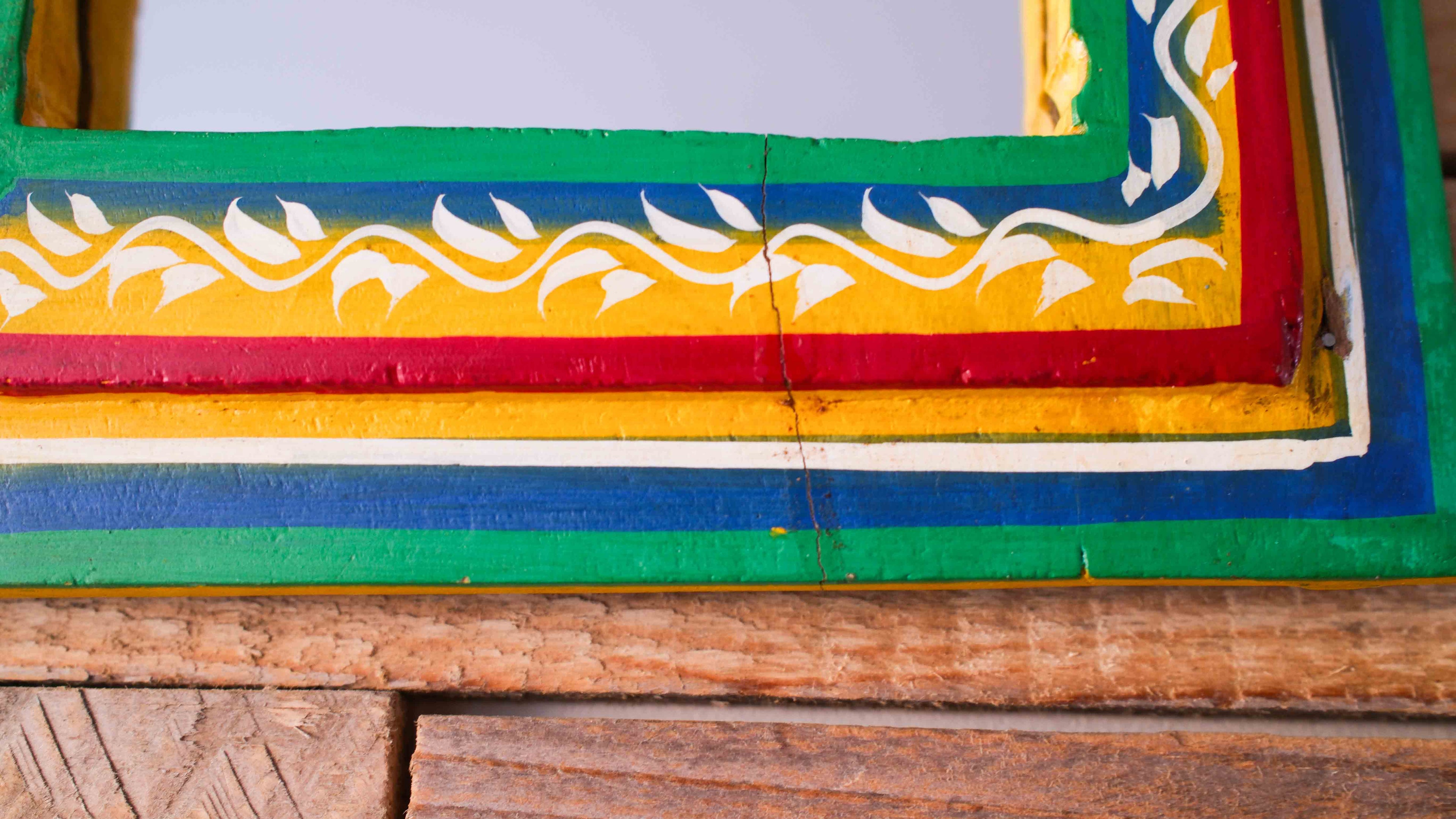 Hand-Painted Indian Arch Mirror – Colourful Boho Wooden Wall Mirror