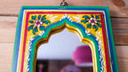 Hand-Painted Indian Arch Mirror – Colourful Boho Wooden Wall Mirror