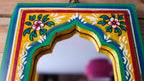 Hand-Painted Indian Arch Mirror – Colourful Boho Wooden Wall Mirror