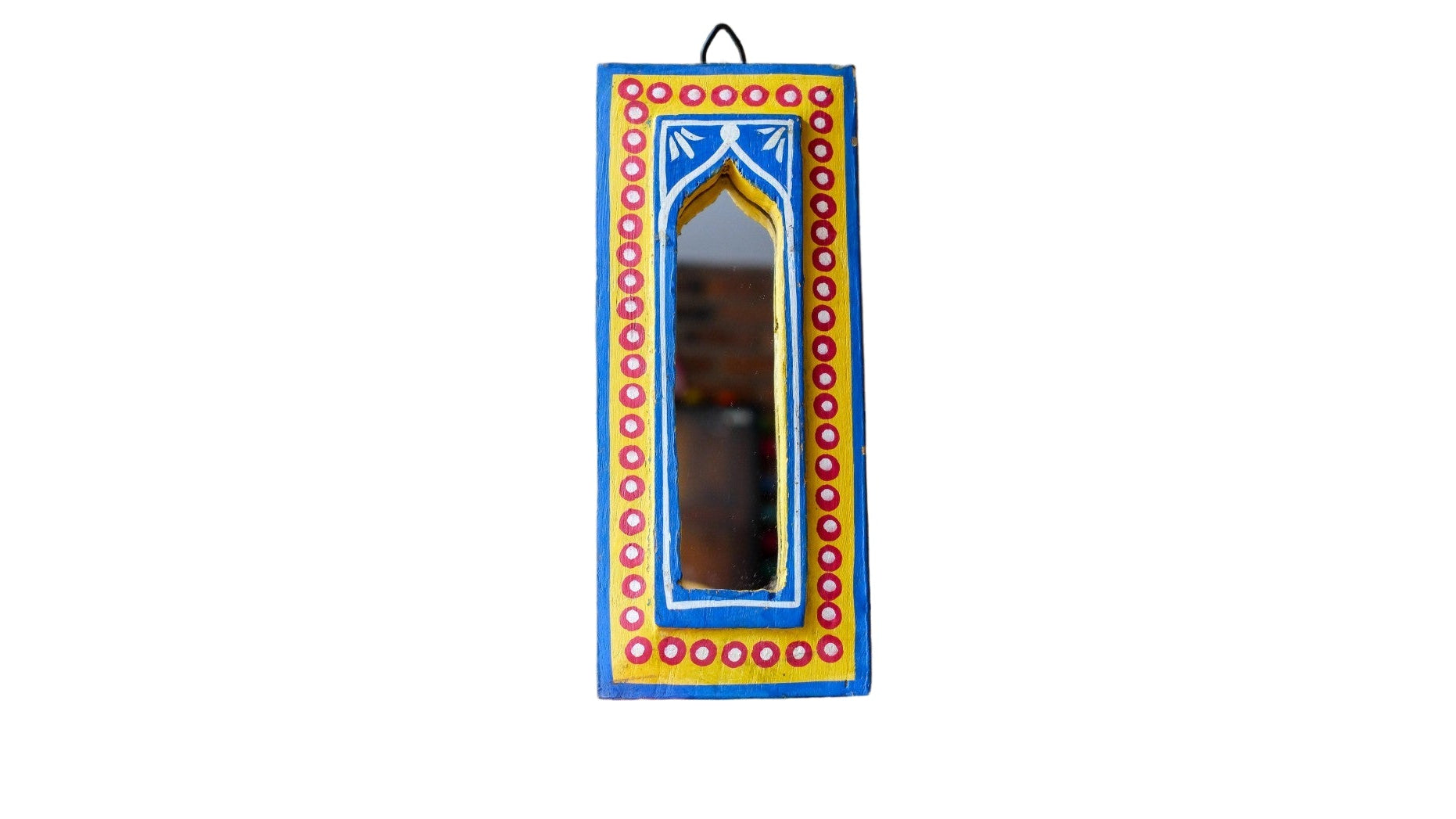 Decorative mirror with colorful frame on a white background