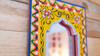 Large Hand-Painted yellow Indian Panel Mirror – Colourful Boho Wall Décor
