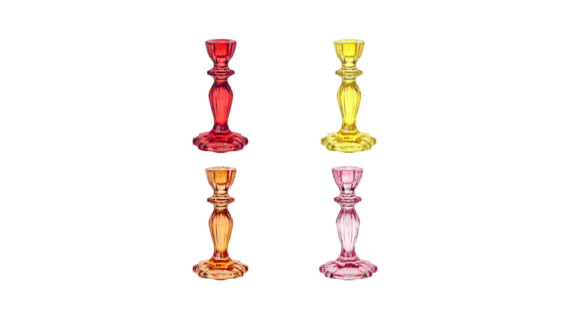 Coloured Glass Candlestick Holders – Retro Funky Candle Holders in Red, Orange, Yellow & Pink