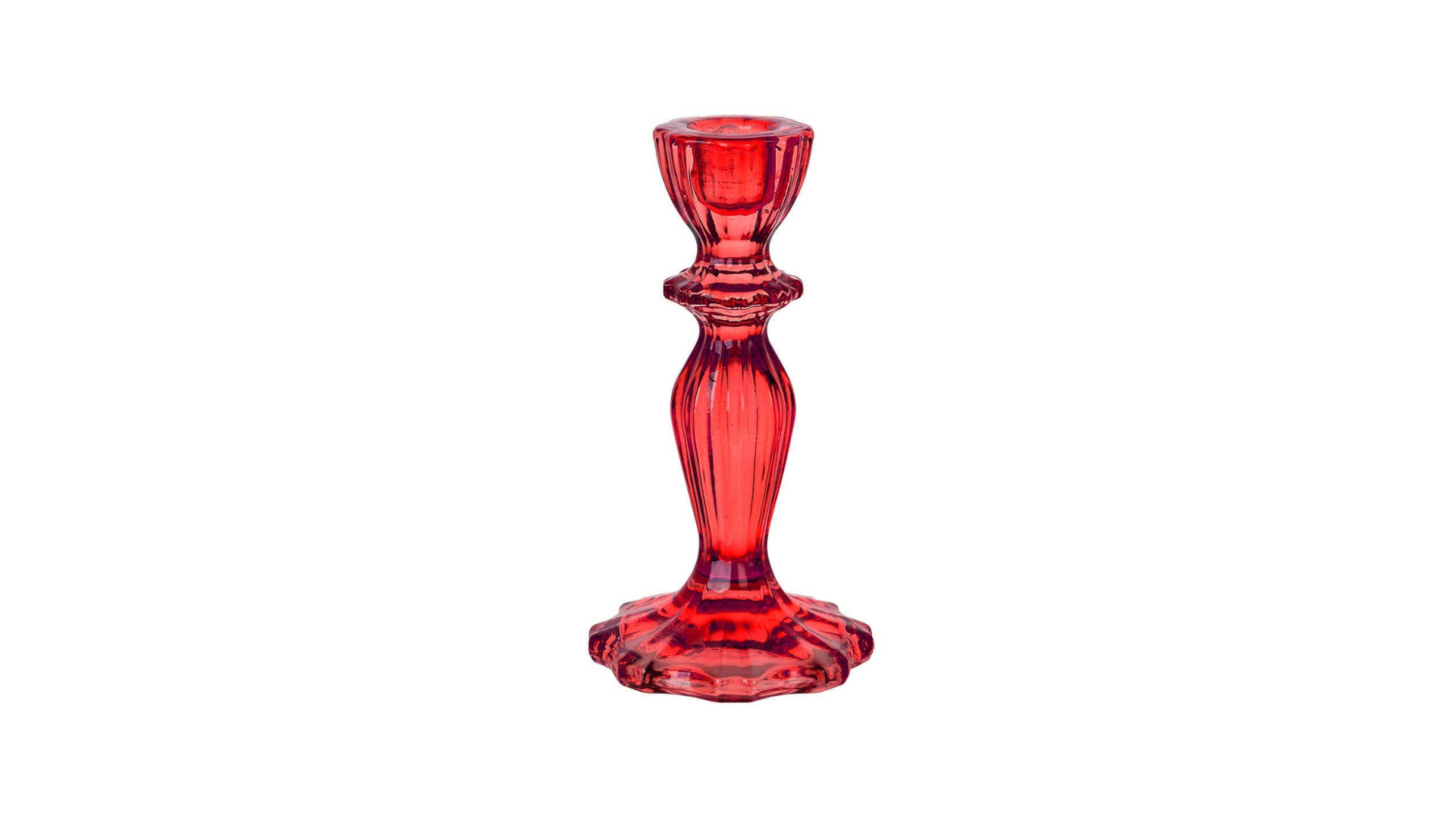 Red glass candle holder on a white background
