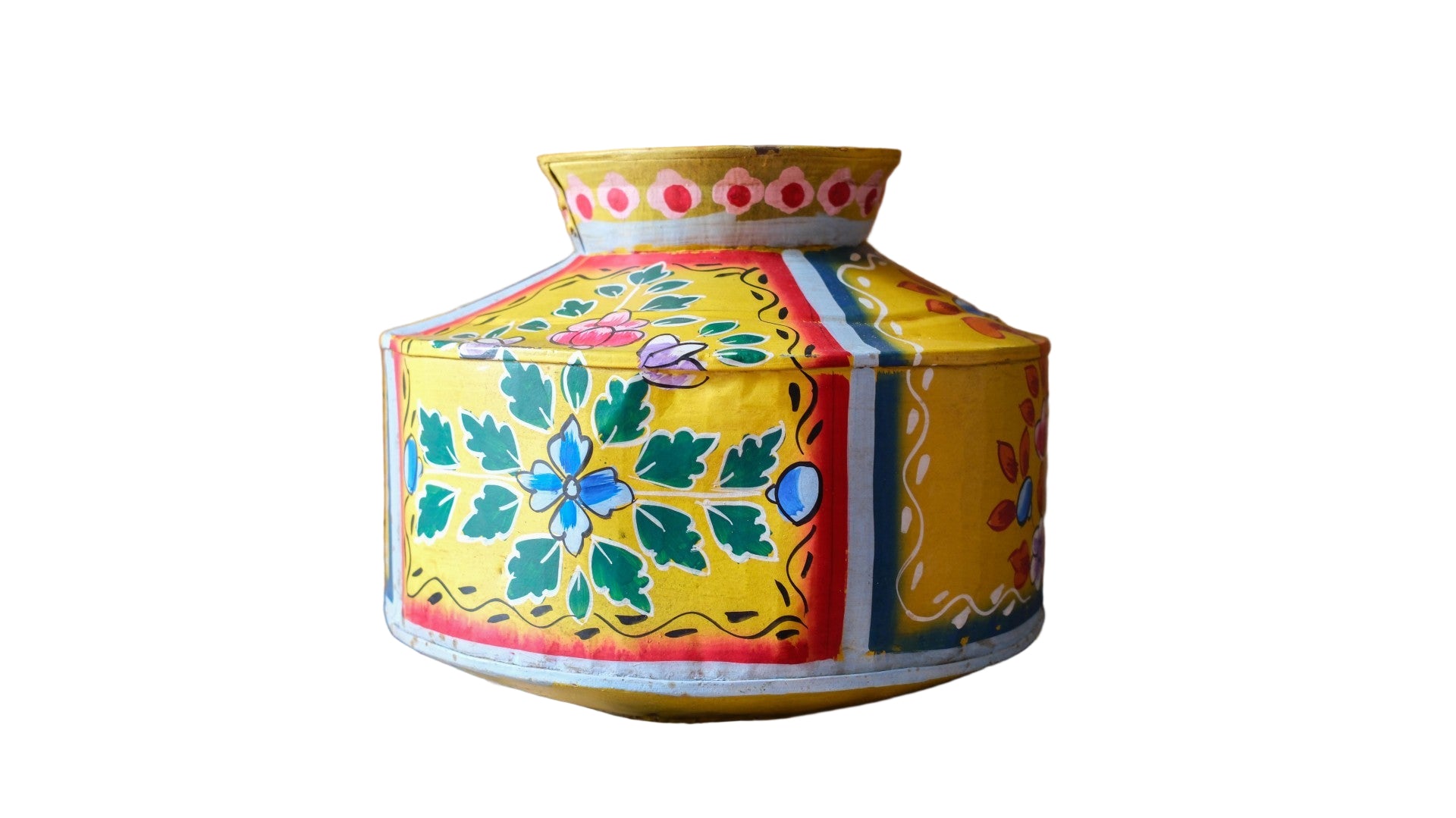 Hand-Painted Yellow Indian Watering Pot | Colourful Boho Metal Planter
