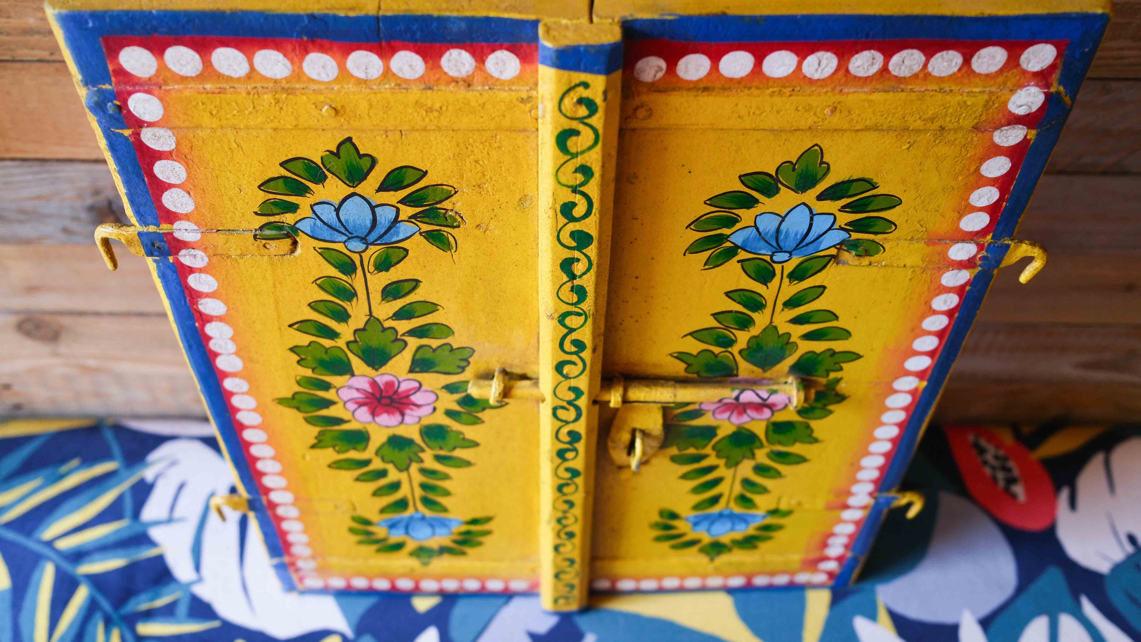 Hand Painted Indian Wooden Window Panel – Yellow Floral
