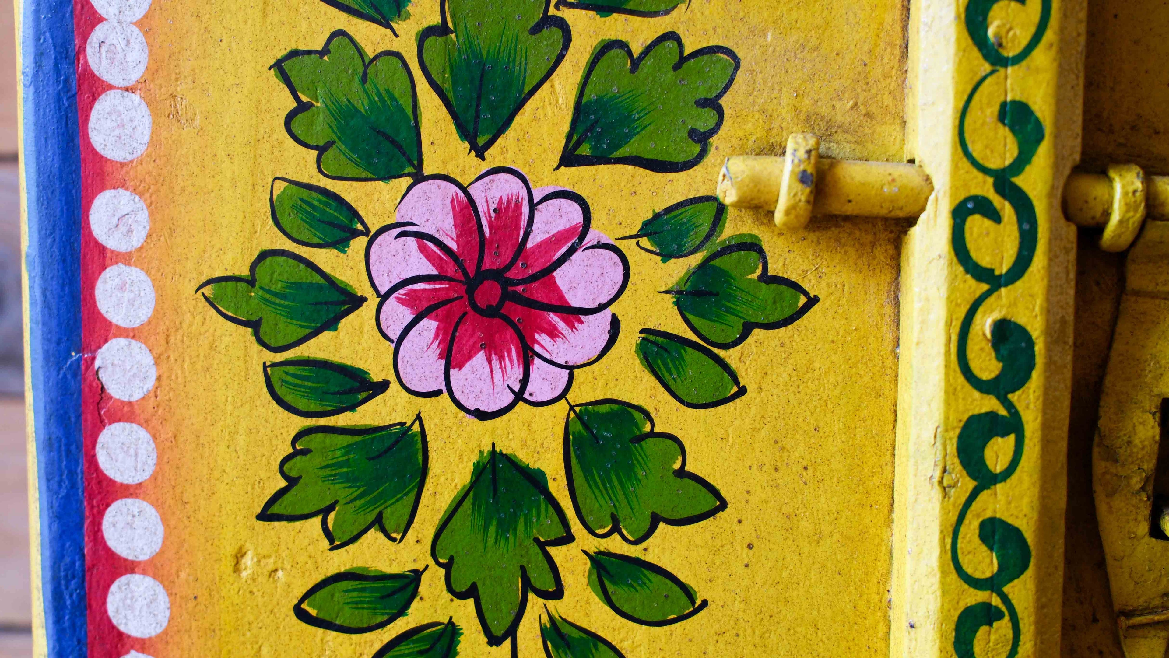 Hand Painted Indian Wooden Window Panel – Yellow Floral