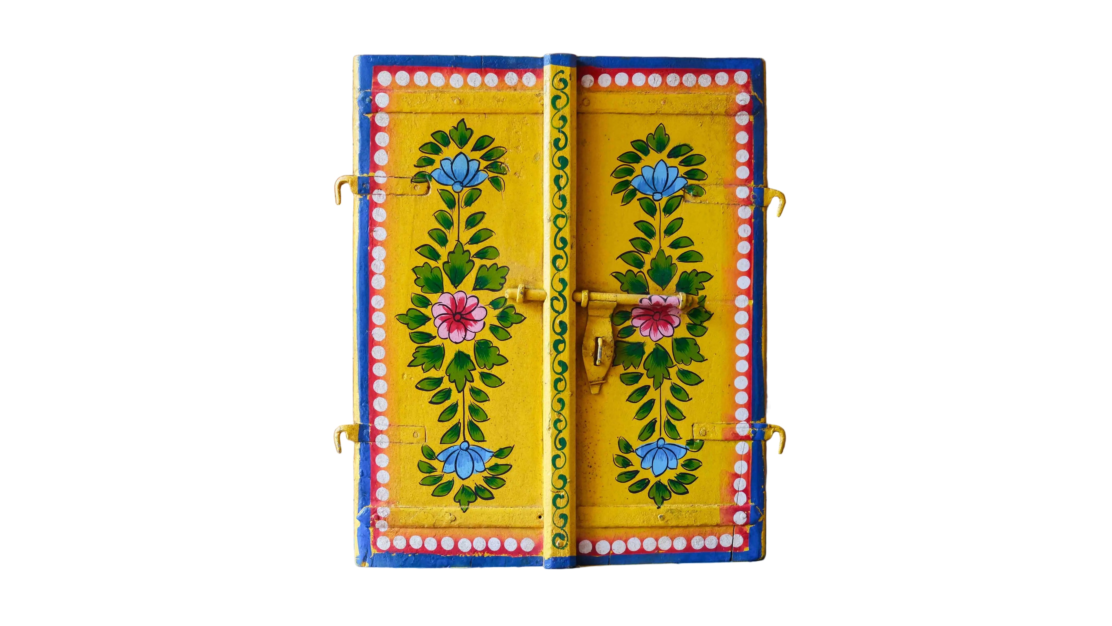 Hand Painted Indian Wooden Window Panel – Yellow Floral