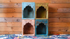 Indian Blue Arched Wooden Box – Handcrafted Distressed Boho Wall Decor