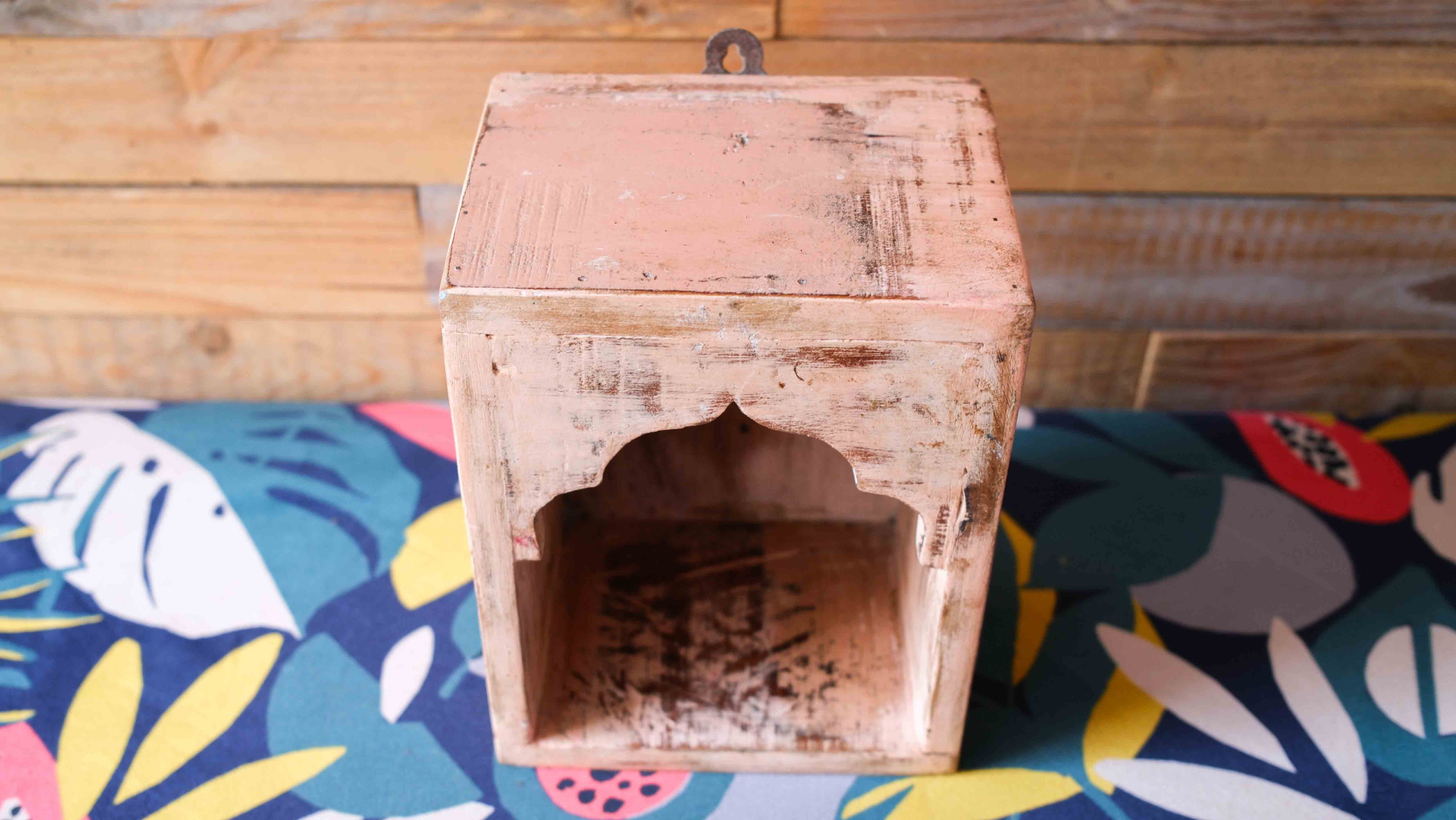 Indian Pink Arched Wooden Box – Handcrafted Distressed Boho Wall Decor