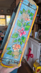 Indian Wooden Brick Mould with Hand Painted Floral Design – Vintage Rustic Storage Box