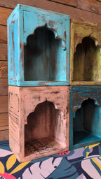 Indian Blue Arched Wooden Box – Handcrafted Distressed Boho Wall Decor