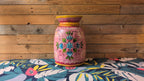 Hand-Painted Pink Large Indian Wooden Pot – Boho Folk Art Vase