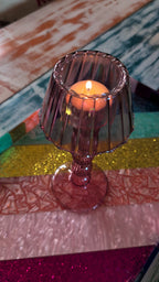 Red Violet Glass Tealight Holder – Retro Multi Ball Lamp-Style Candle Holder