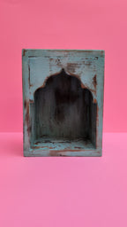 Indian Blue Arched Wooden Box – Handcrafted Distressed Boho Wall Decor