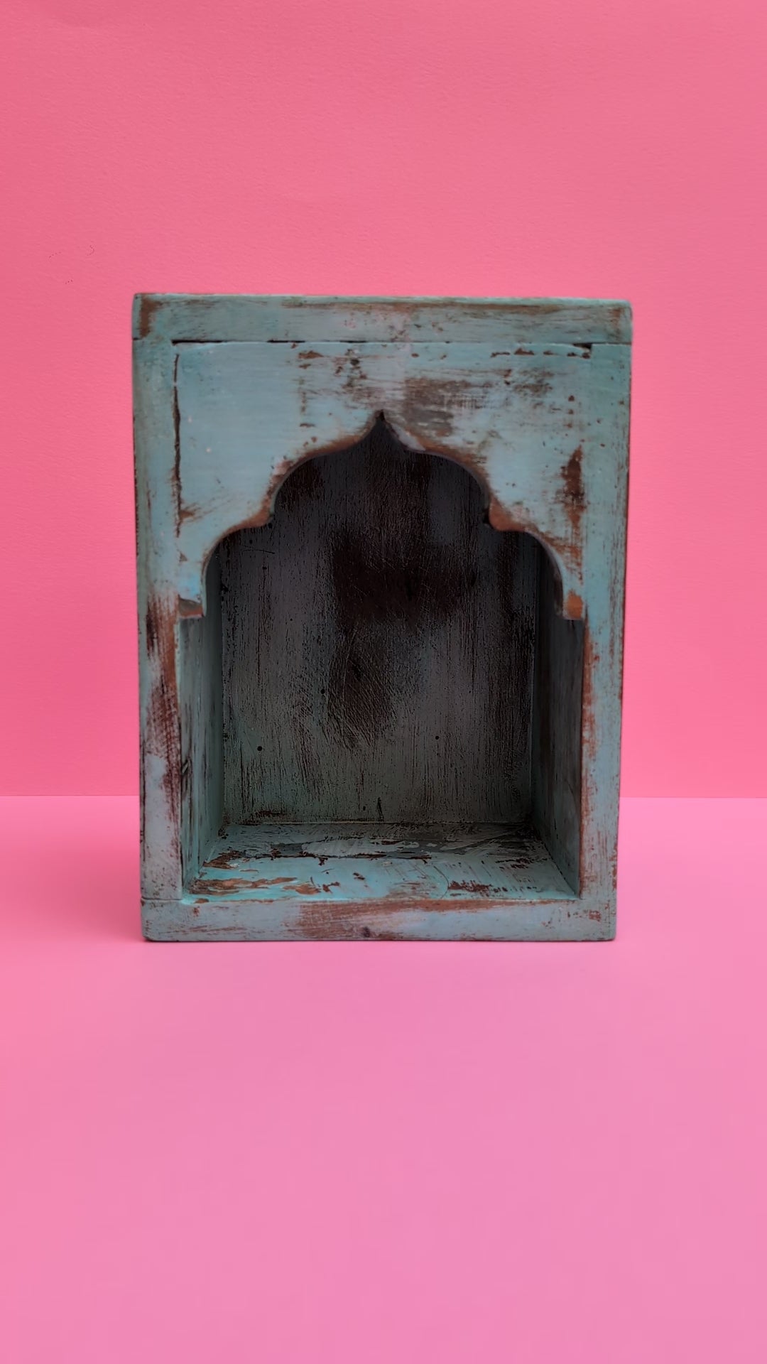 Indian Blue Arched Wooden Box – Handcrafted Distressed Boho Wall Decor