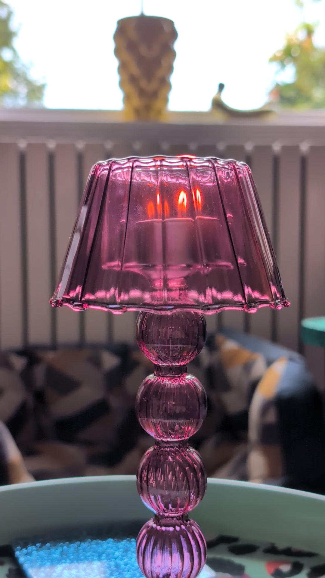 Red Violet Glass Tealight Holder – Retro Multi Ball Lamp-Style Candle Holder